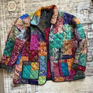 ArteZen Vintage Patchwork quilted Silk Reversible Jacket size XL